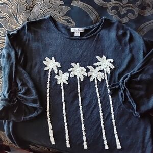 Tommy Bahama Navy Top with Gold Palm Design